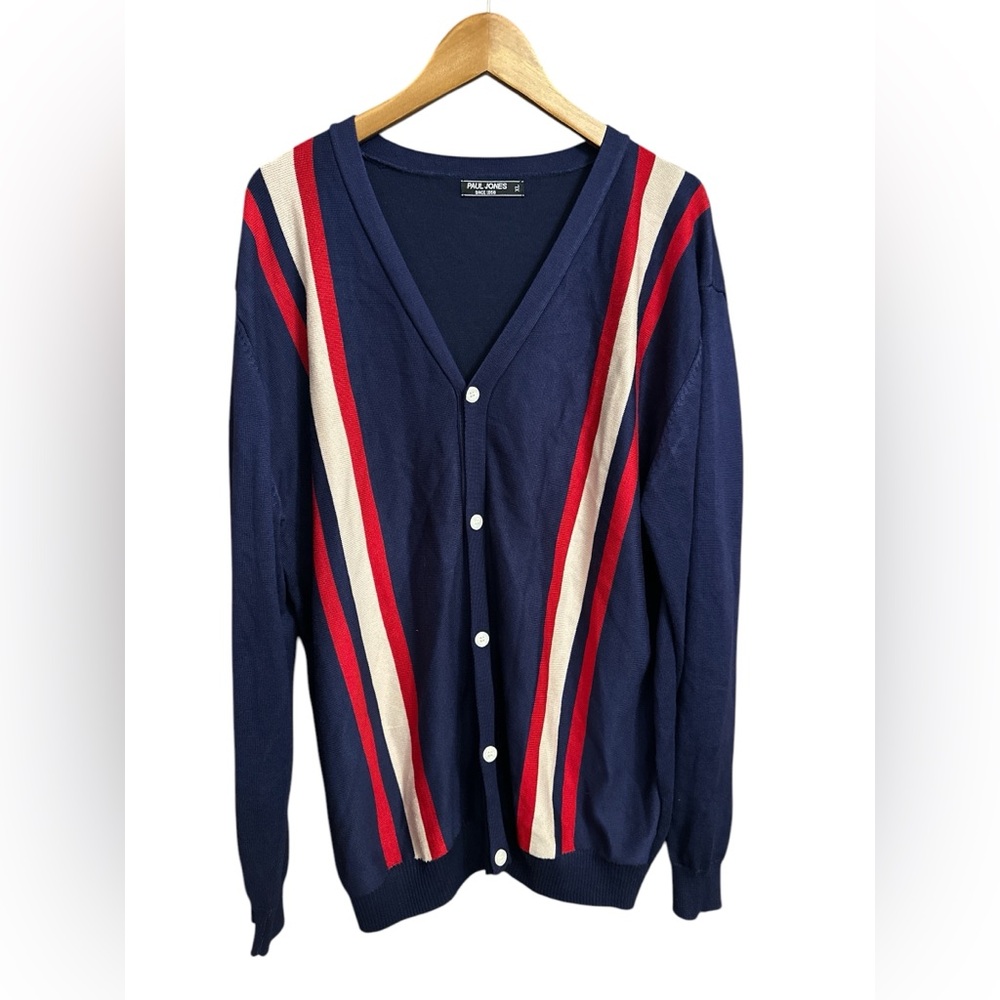 Paul‎ Jones Cardigan Grandpa Striped Button-up Men’s Size XL Retro